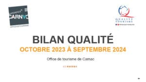 Page de couverture du bilan Qualité de l'Office de tourisme de Carnac période octobre 2023 à septembre 2024